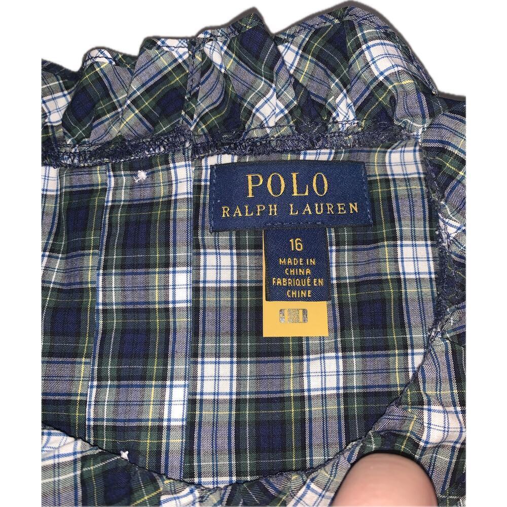 Polo Ralph Lauren Girls Ruffled Babydoll Plaid Long Sleeve Peasant Blouse 16 - Picture 8 of 11